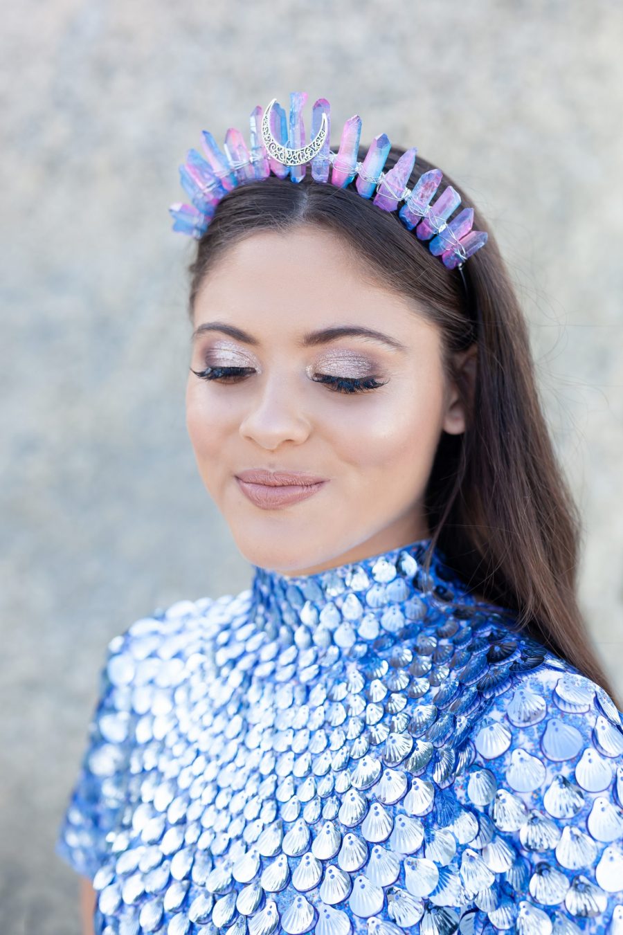 White crystal crown headband adorned with sparkling crystals, perfect for adding a touch of elegance and festival glam