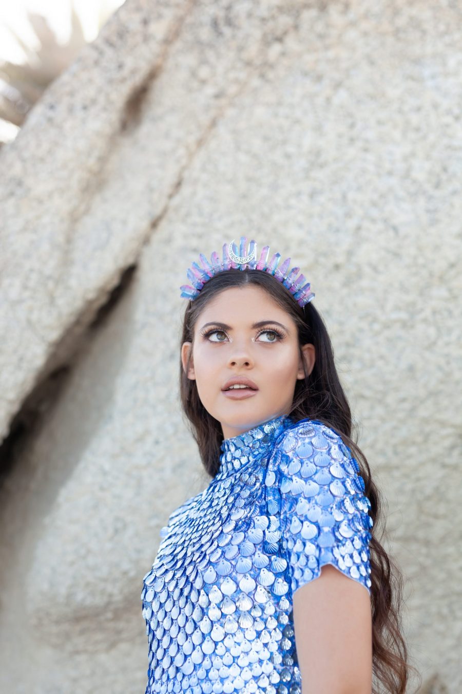 Pink and blue crystal crown headband adorned with sparkling crystals, perfect for adding a touch of elegance and festival glam